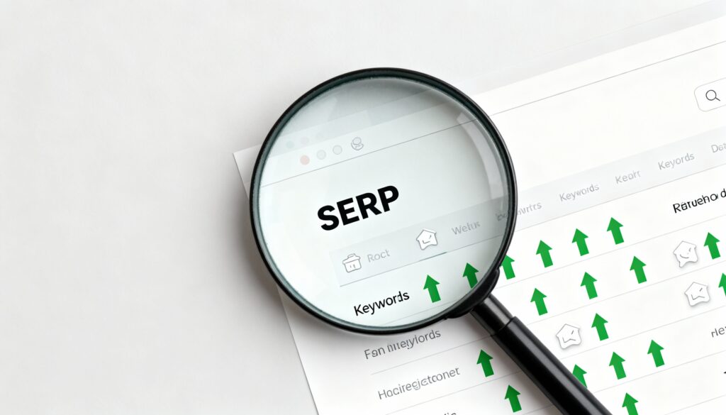 Kính lúp phóng đại kết quả tìm kiếm website, tượng trưng SEO